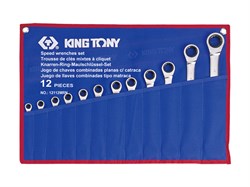 Набор комбинированных трещоточных ключей, 12 предметов king tony 12112mrn - фото 58455