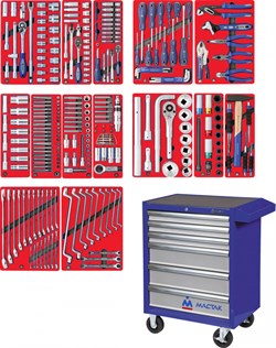 Набор инструментов "ПРОФИ" в синей тележке, 299 предметов МАСТАК 52-06299B - фото 64566
