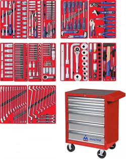 Набор инструментов "ПРОФИ" в красной тележке, 299 предметов МАСТАК 52-06299R - фото 64567