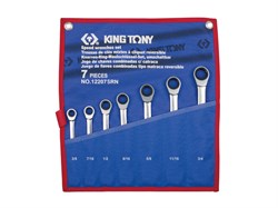 Набор комбинированных трещоточных ключей, 3/8"-3/4", чехол из теторона, 7 предметов KING TONY 12207SRN - фото 65205