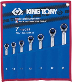 Набор комбинированных трещоточных ключей, 8-19 мм, чехол из теторона, 7 предметов KING TONY 12207MRN01 - фото 65498