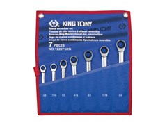 Набор комбинированных трещоточных ключей, 3/8&quot;-3/4&quot;, чехол из теторона, 7 предметов KING TONY 12207SRN